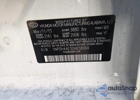 2016 Hyundai Elantra Se from USA, damaged, VIN 5NPDH4AE3GH658064